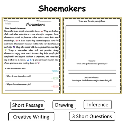 Shoemakers | Short Reading Comprehension Creative Worksheet