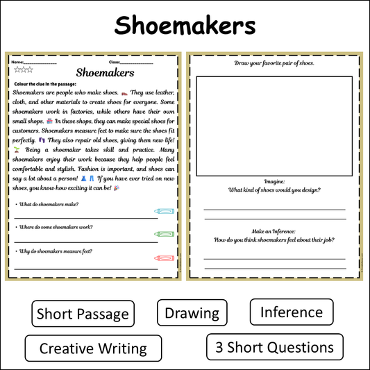 Shoemakers | Short Reading Comprehension Creative Worksheet