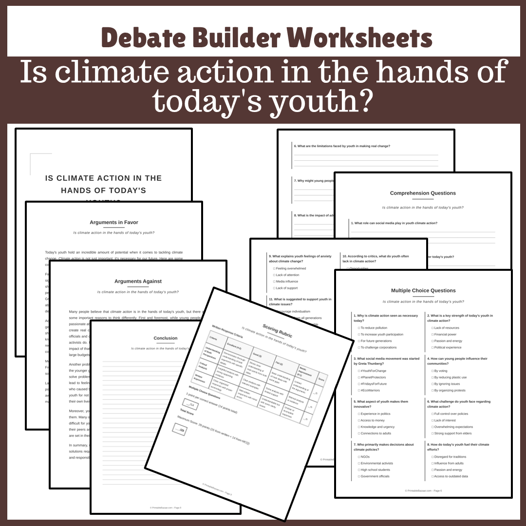 Is climate action in the hands of today's youth? | Favour and Against Worksheet Printable Activity