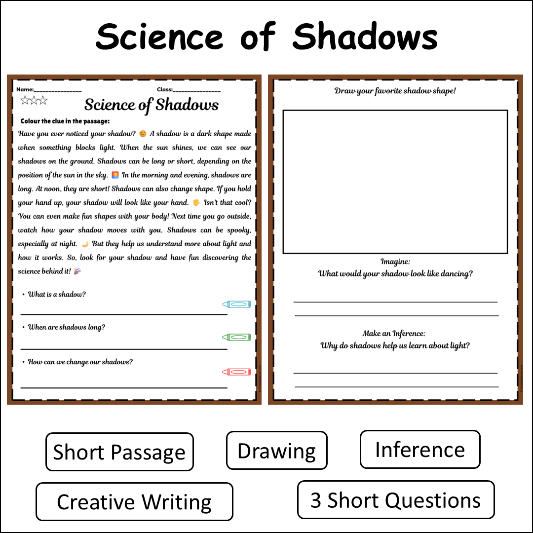 Science of Shadows | Short Reading Comprehension Creative Worksheet