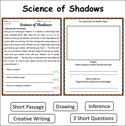 Science of Shadows | Short Reading Comprehension Creative Worksheet