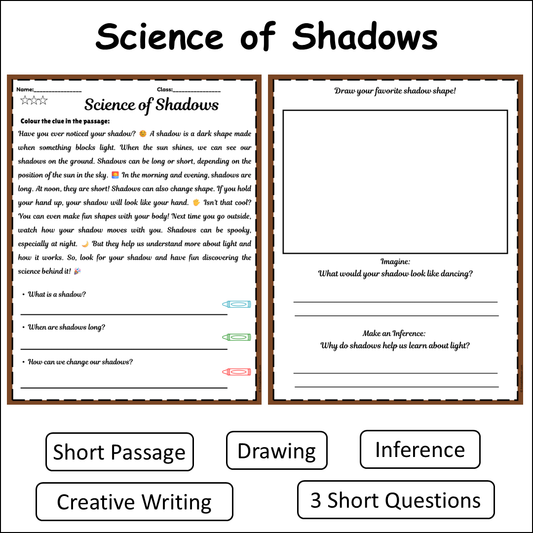 Science of Shadows | Short Reading Comprehension Creative Worksheet