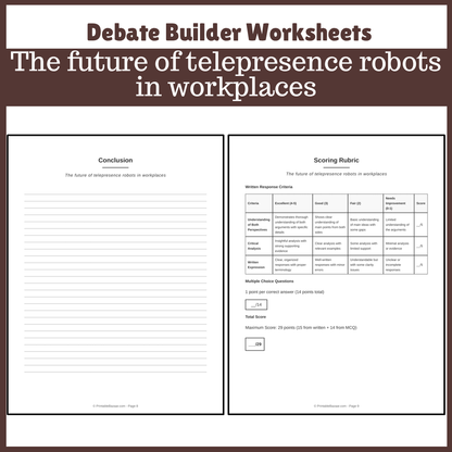 The future of telepresence robots in workplaces | Favour and Against Worksheet Printable Activity