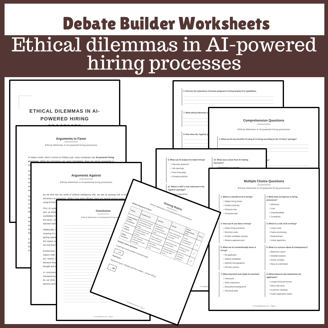Ethical dilemmas in AI-powered hiring processes | Favour and Against Worksheet Printable Activity