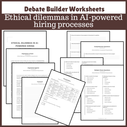 Ethical dilemmas in AI-powered hiring processes | Favour and Against Worksheet Printable Activity