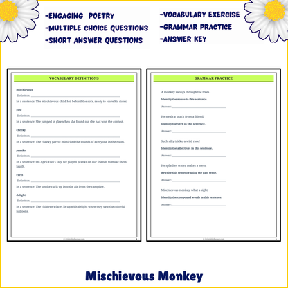 Mischievous Monkey | Poem Grammar Worksheet Printable Activity