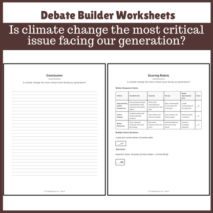 Is climate change the most critical issue facing our generation? | Favour and Against Worksheet Printable Activity