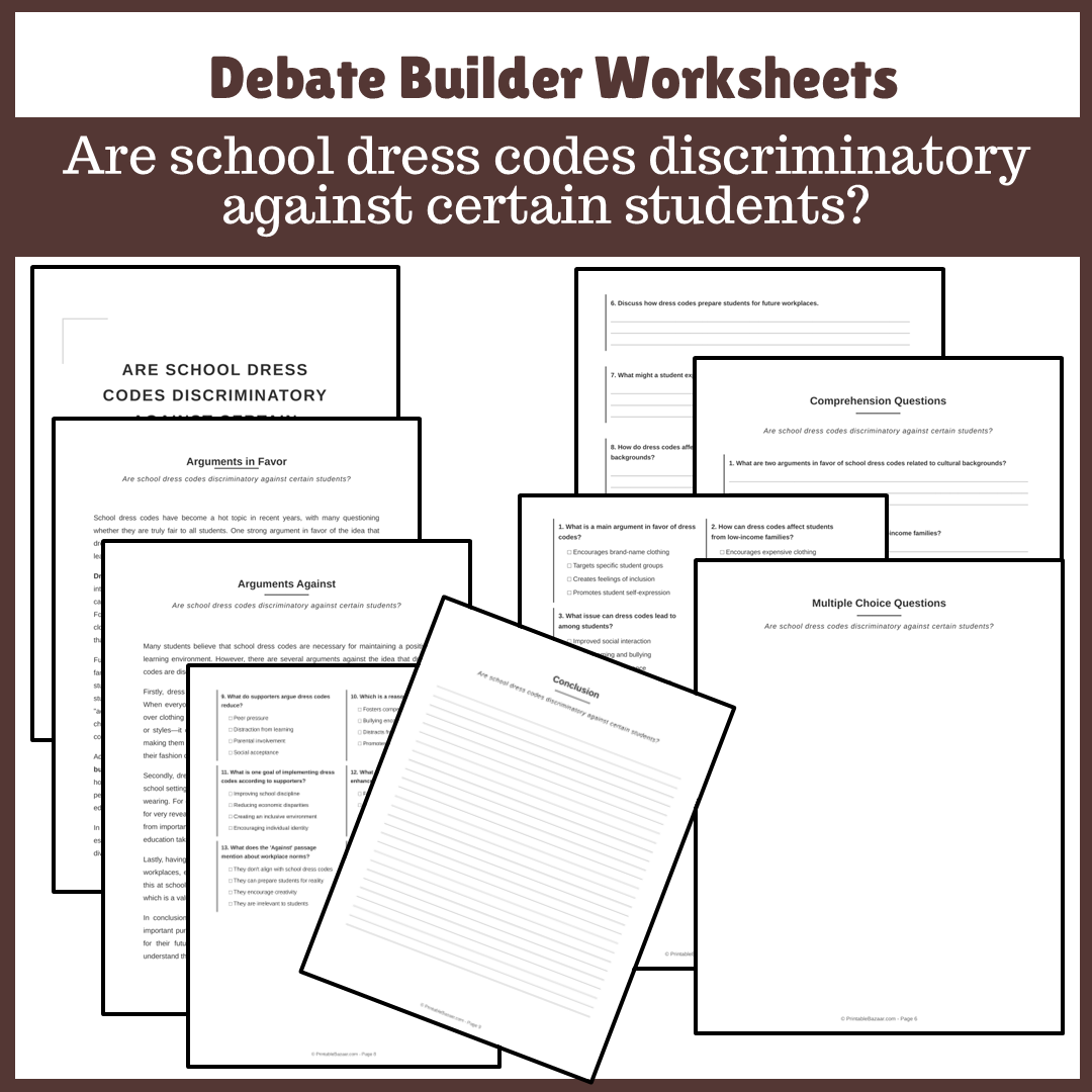 Are school dress codes discriminatory against certain students? | Favour and Against Worksheet Printable Activity
