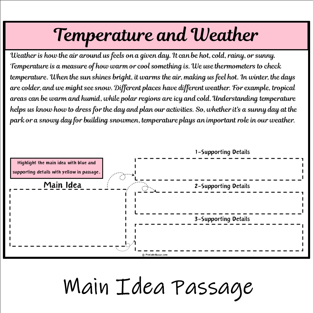 Temperature and Weather | Main Idea and Supporting Details Reading Passage and Questions