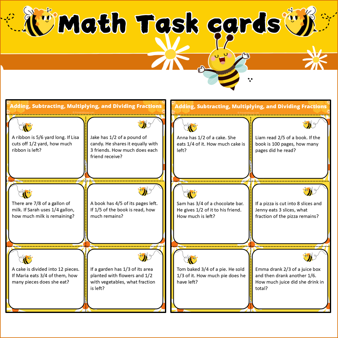 Adding, Subtracting, Multiplying, and Dividing Fractions | Math Task Cards