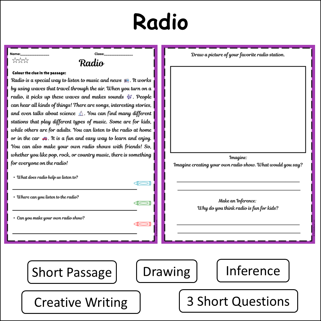 Radio | Short Reading Comprehension Creative Worksheet