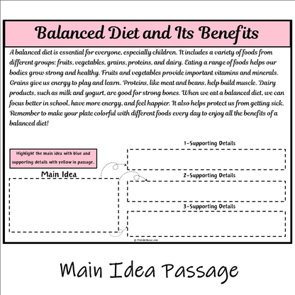 Balanced Diet and Its Benefits | Main Idea and Supporting Details Reading Passage and Questions