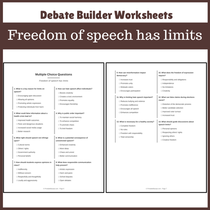 Freedom of speech has limits | Favour and Against Worksheet Printable Activity