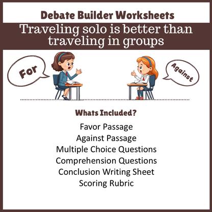 Traveling solo is better than traveling in groups | Favour and Against Worksheet Printable Activity