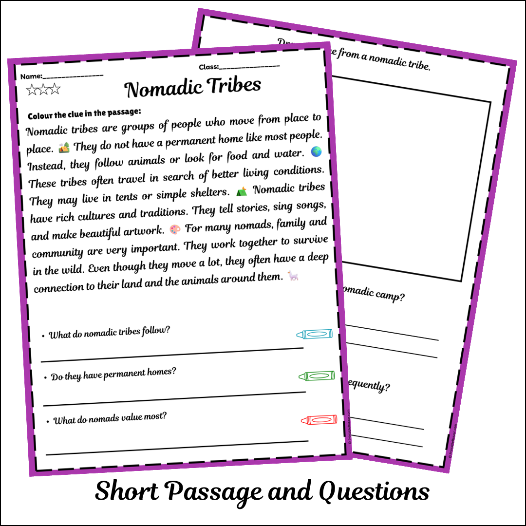Nomadic Tribes | Short Reading Comprehension Creative Worksheet