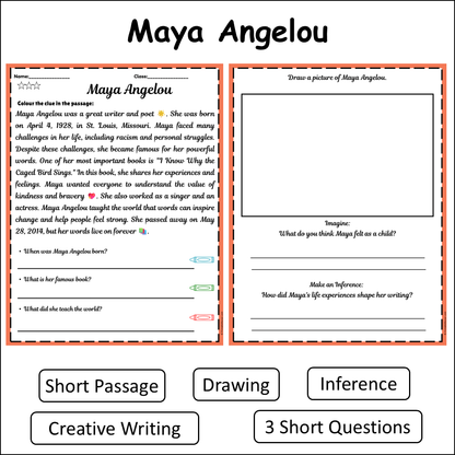 Maya Angelou | Short Reading Comprehension Creative Worksheet