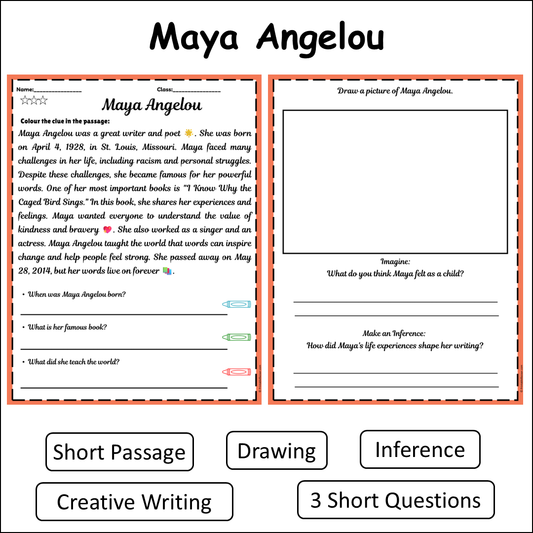 Maya Angelou | Short Reading Comprehension Creative Worksheet