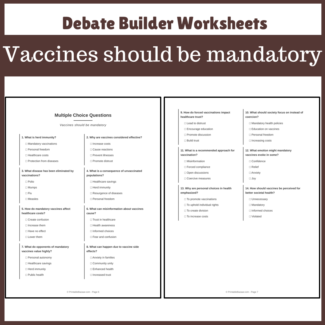 Vaccines should be mandatory | Favour and Against Worksheet Printable Activity