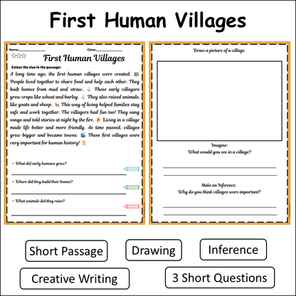 First Human Villages | Short Reading Comprehension Creative Worksheet