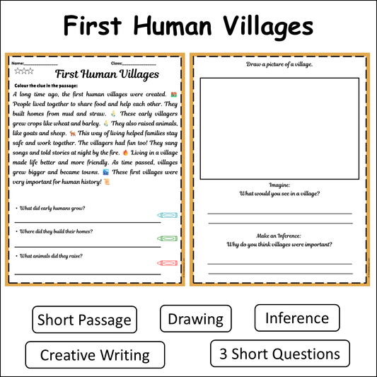 First Human Villages | Short Reading Comprehension Creative Worksheet