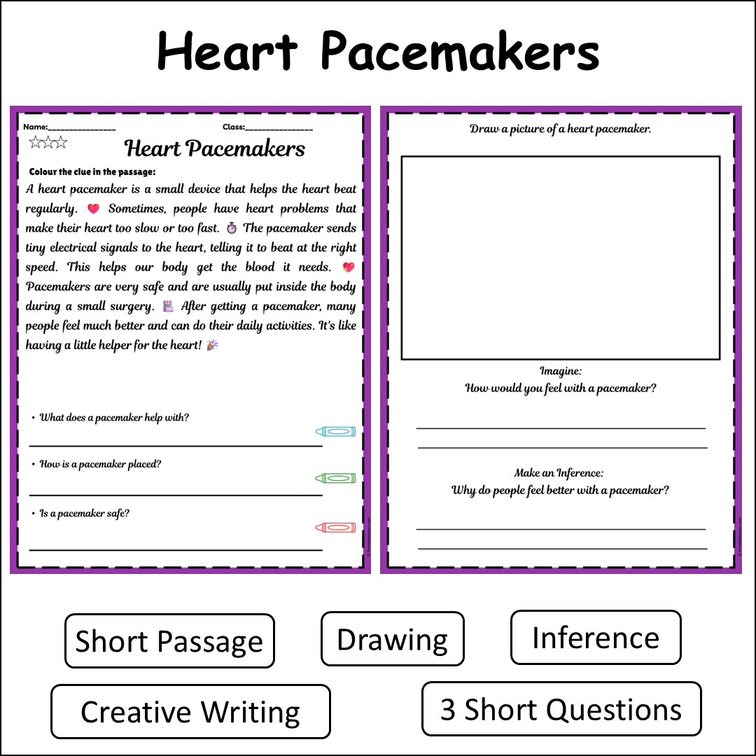 Heart Pacemakers | Short Reading Comprehension Creative Worksheet