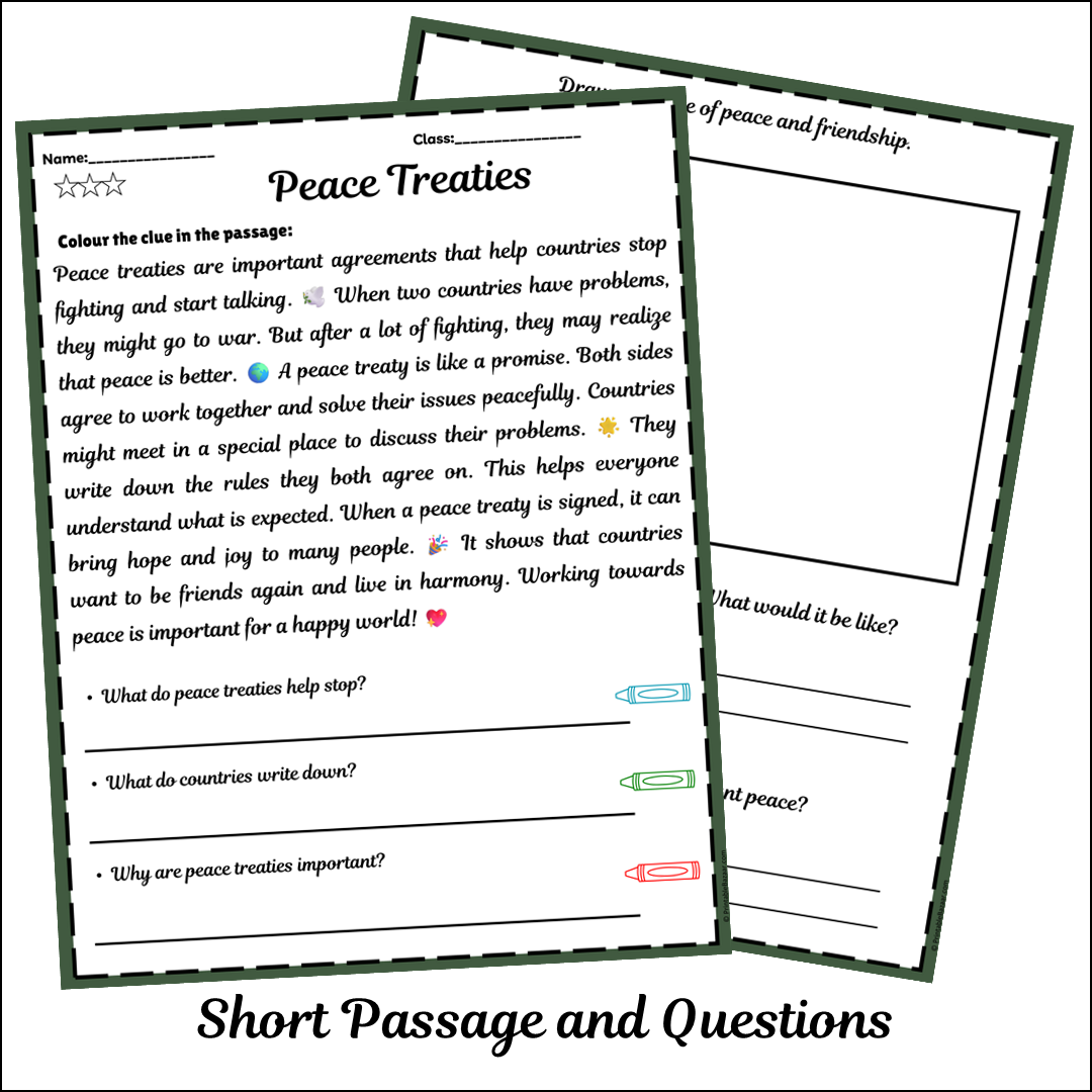Peace Treaties | Short Reading Comprehension Creative Worksheet