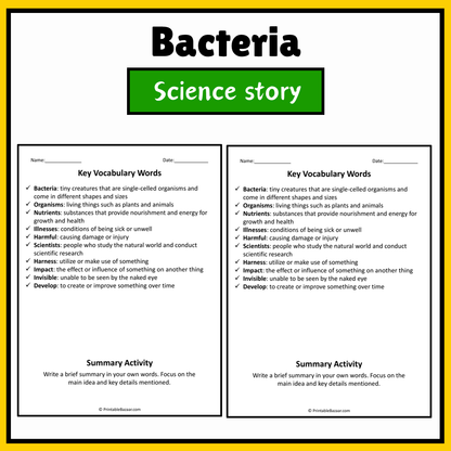 Bacteria | Science Story Reading Comprehension Activity