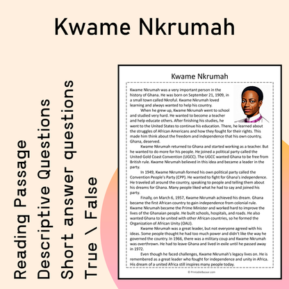 Kwame Nkrumah | Reading Comprehension Passage Printable Activity