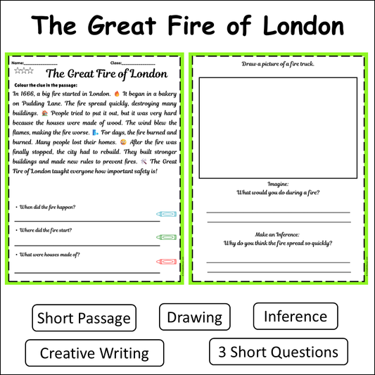 The Great Fire of London | Short Reading Comprehension Creative Worksheet