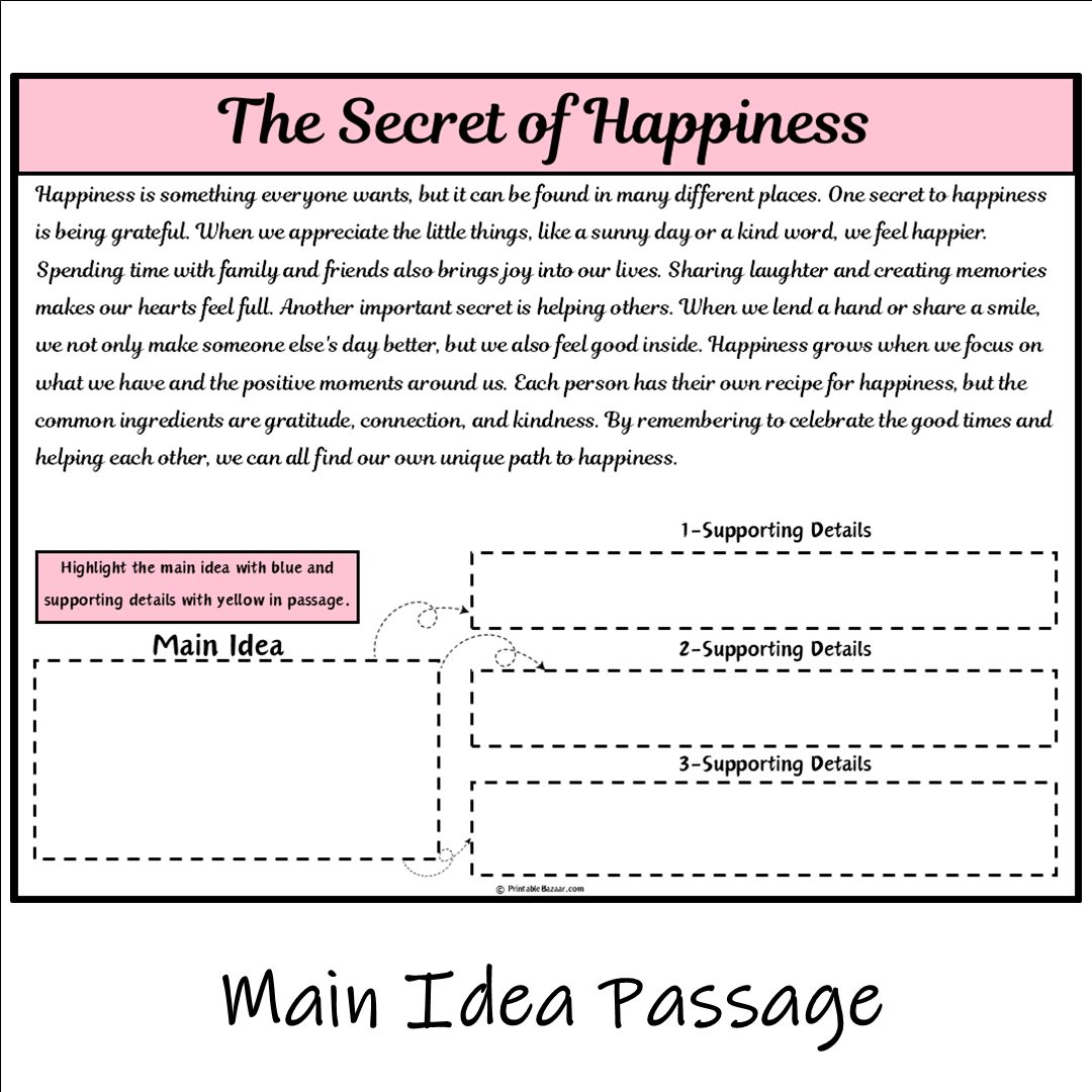 The Secret of Happiness | Main Idea and Supporting Details Reading Passage and Questions