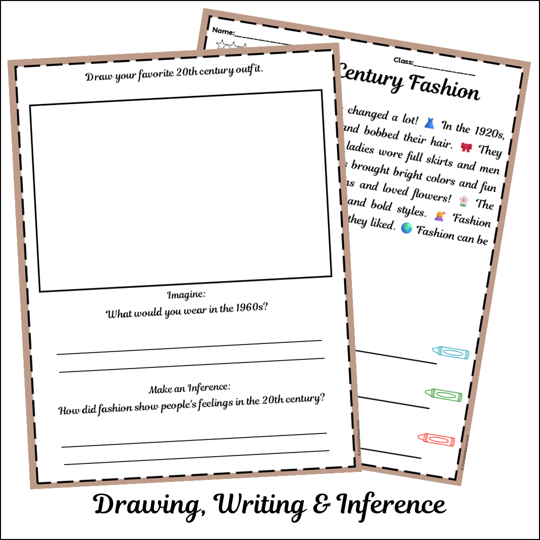 20th Century Fashion | Short Reading Comprehension Creative Worksheet