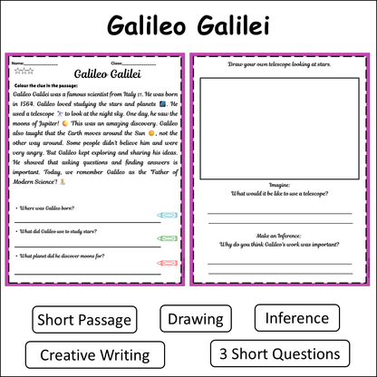 Galileo Galilei | Short Reading Comprehension Creative Worksheet