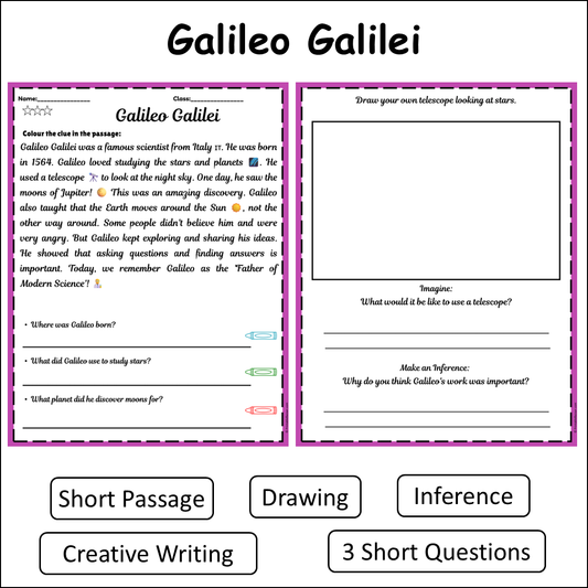 Galileo Galilei | Short Reading Comprehension Creative Worksheet