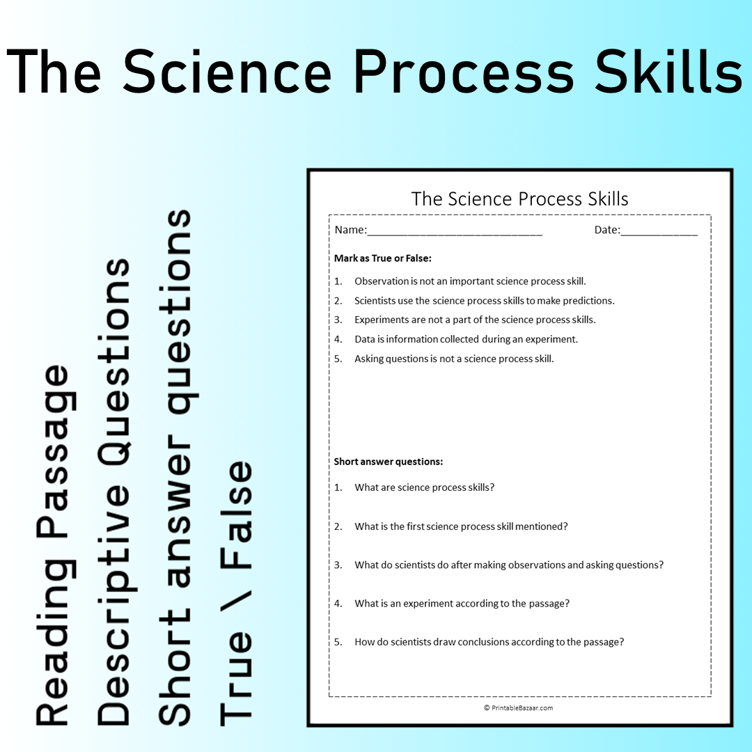 The Science Process Skills | Reading Comprehension Passage Printable Worksheet