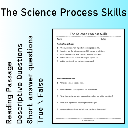 The Science Process Skills | Reading Comprehension Passage Printable Worksheet