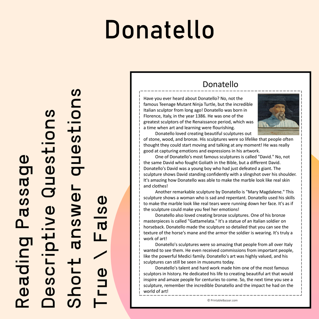 Donatello | Reading Comprehension Passage Printable Activity