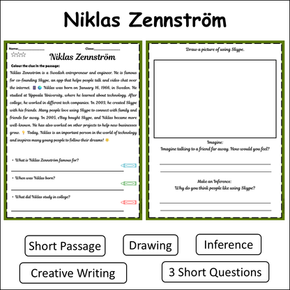 Niklas Zennström | Short Reading Comprehension Creative Worksheet