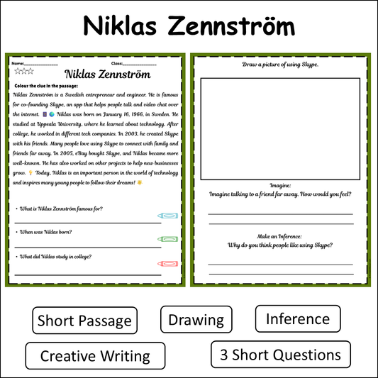 Niklas Zennström | Short Reading Comprehension Creative Worksheet