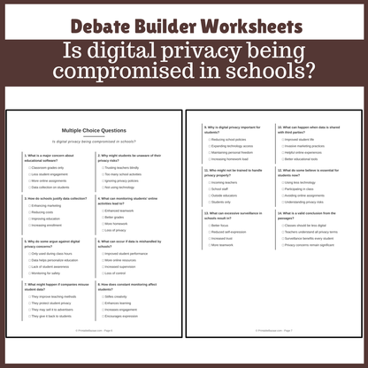 Is digital privacy being compromised in schools? | Favour and Against Worksheet Printable Activity