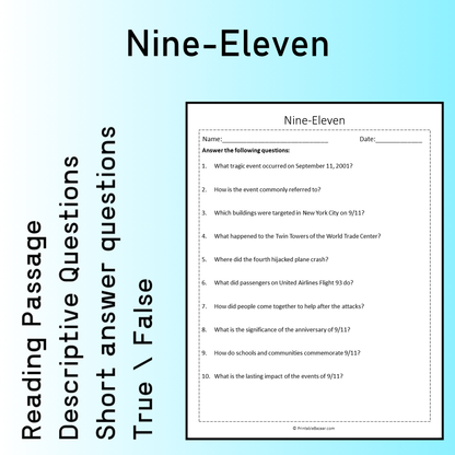 Nine-Eleven | Reading Comprehension Passage Printable Worksheet