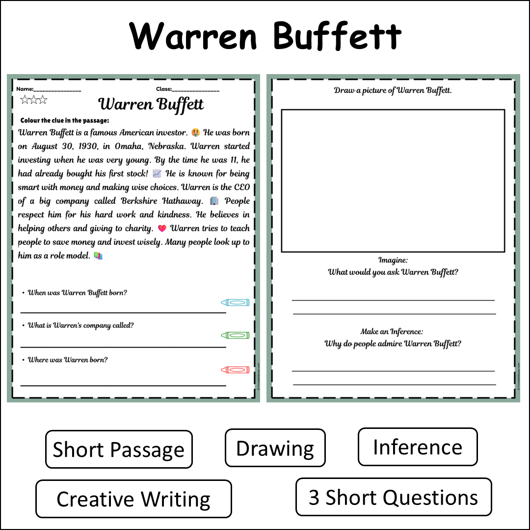 Warren Buffett | Short Reading Comprehension Creative Worksheet