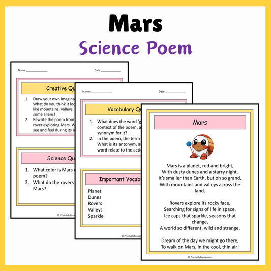 Mars | Science Poem Reading Comprehension Activity