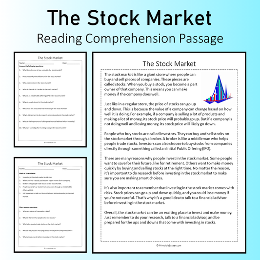 The Stock Market | Reading Comprehension Passage Printable Worksheet