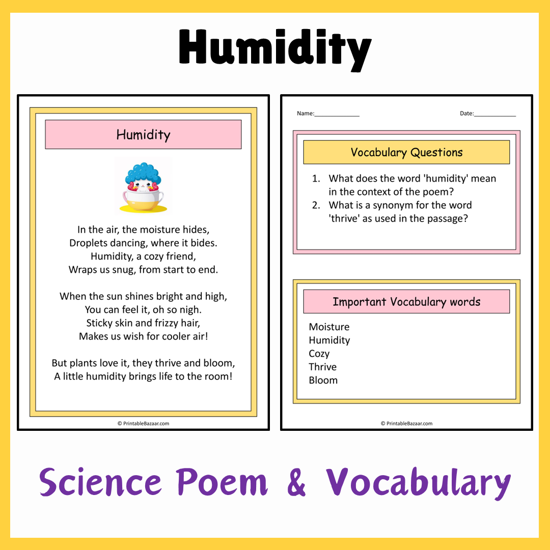 Humidity | Science Poem Reading Comprehension Activity