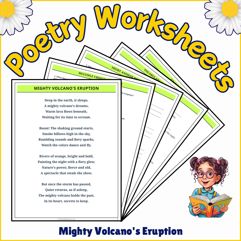 Mighty Volcano's Eruption | Poem Grammar Worksheet Printable Activity