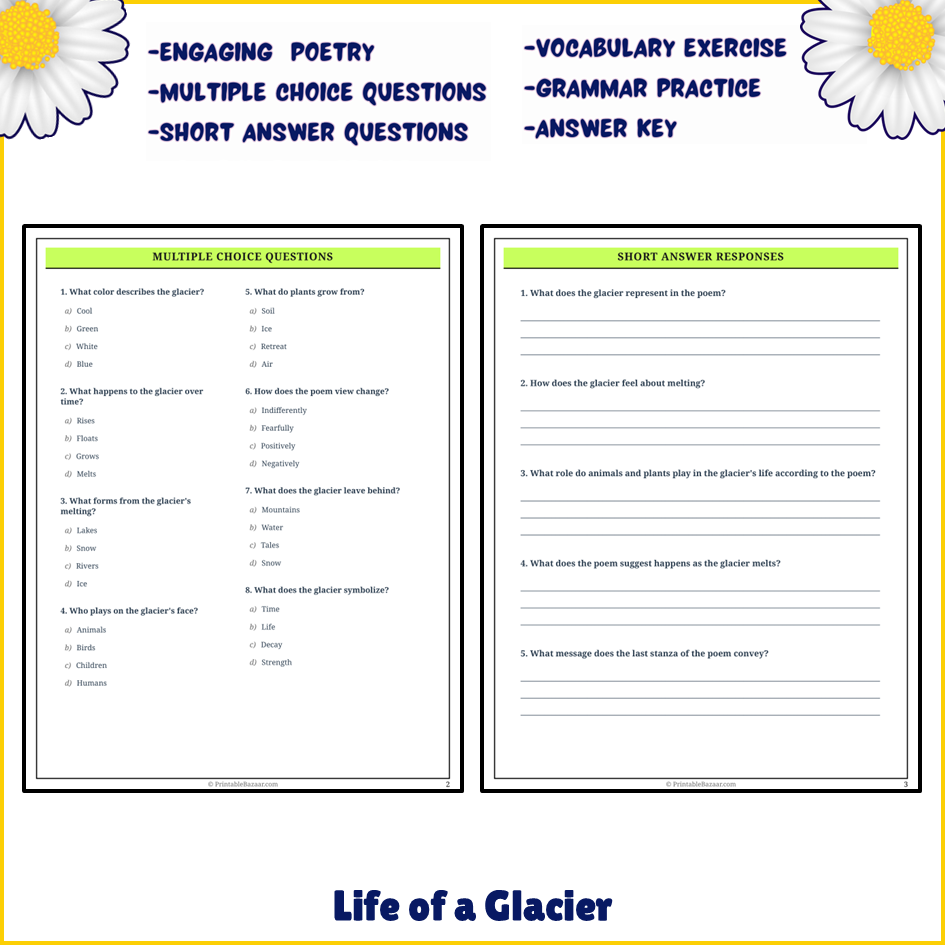 Life of a Glacier | Poem Grammar Worksheet Printable Activity