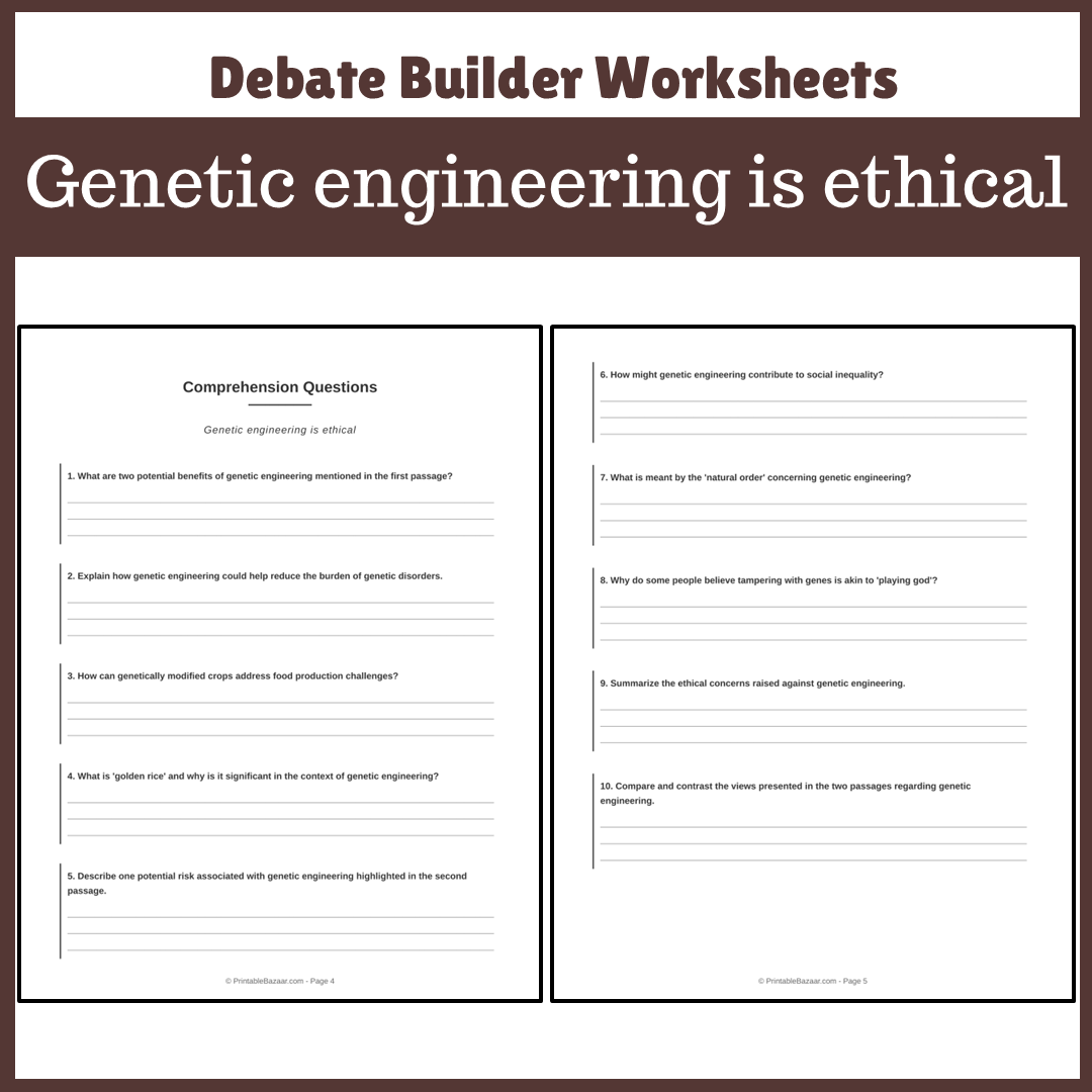 Genetic engineering is ethical | Favour and Against Worksheet Printable Activity