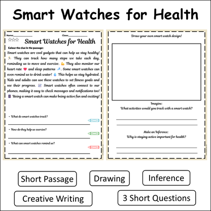 Smart Watches for Health | Short Reading Comprehension Creative Worksheet