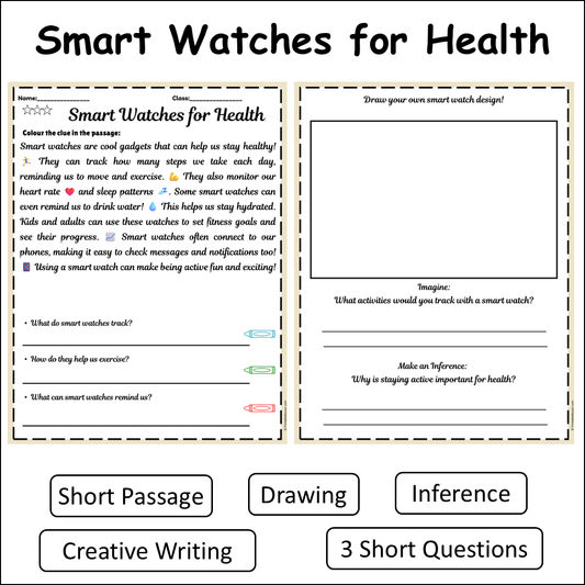 Smart Watches for Health | Short Reading Comprehension Creative Worksheet