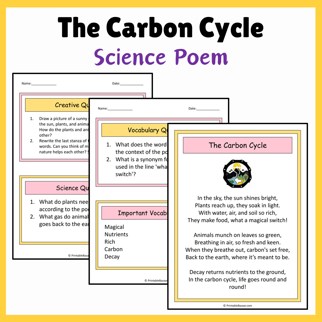 The Carbon Cycle | Science Poem Reading Comprehension Activity